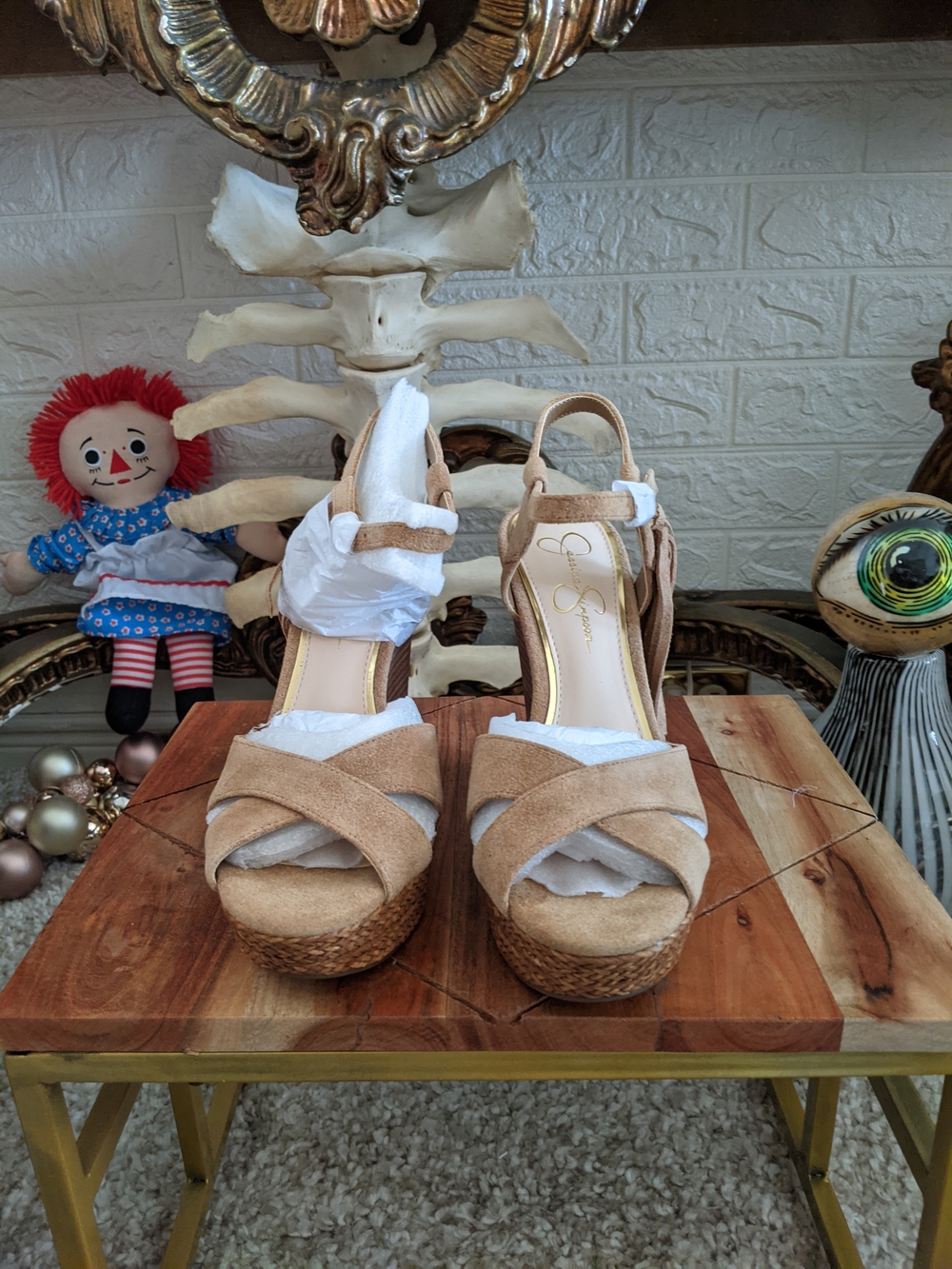 Jessica Simpson Neutral Tan Suede Espadrille Platform Sandals